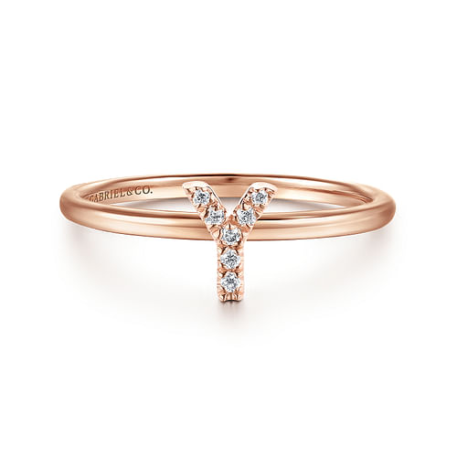 14K Rose Gold Pavé Diamond Uppercase Y Initial Ring