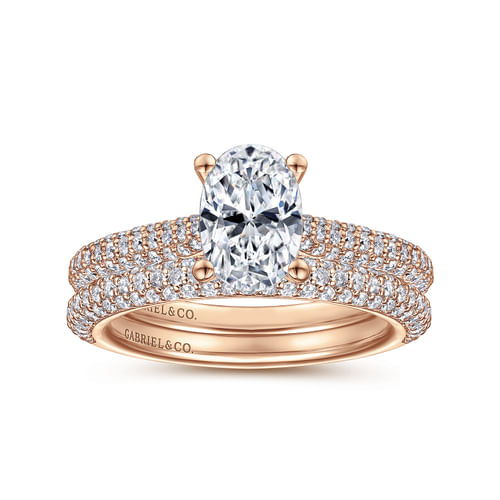 14K Rose Gold Pavé Oval Diamond Engagement Ring