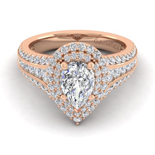 14K Rose Gold Pear Shape Diamond Channel Set Engagement Ring