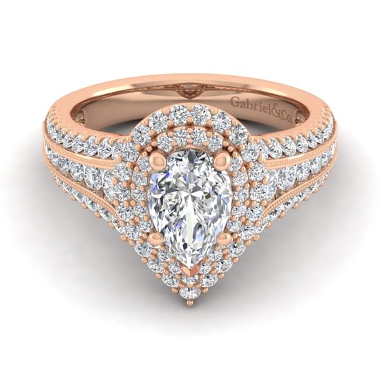 Gabriel - 14K Rose Gold Pear Shape Diamond Channel Set Engagement Ring