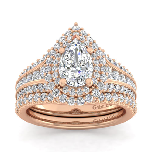 14K Rose Gold Pear Shape Diamond Channel Set Engagement Ring