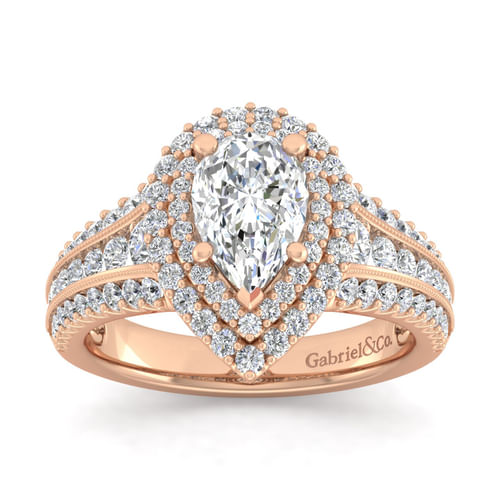 14K Rose Gold Pear Shape Diamond Channel Set Engagement Ring