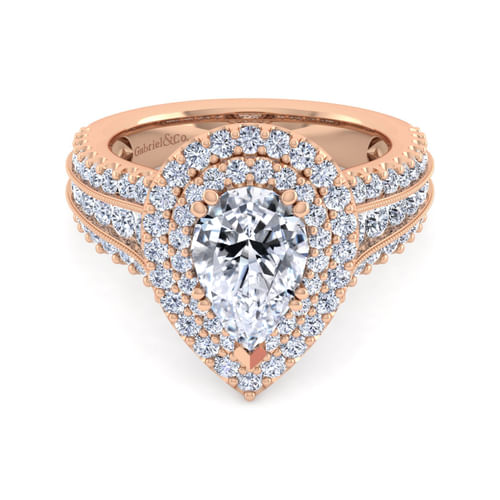14K Rose Gold Pear Shape Diamond Channel Set Engagement Ring