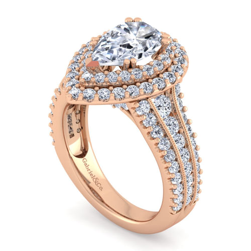 14K Rose Gold Pear Shape Diamond Channel Set Engagement Ring