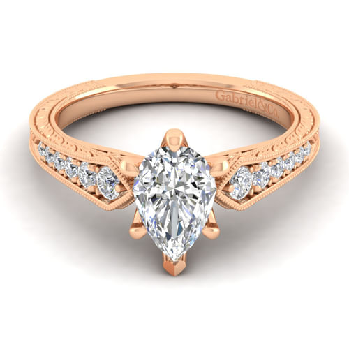 14K Rose Gold Pear Shape Diamond Engagement Ring