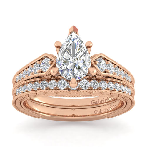 14K Rose Gold Pear Shape Diamond Engagement Ring