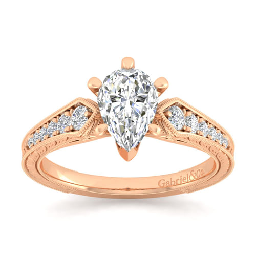 14K Rose Gold Pear Shape Diamond Engagement Ring