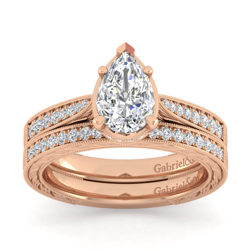 14K Rose Gold Pear Shape Diamond Engagement Ring