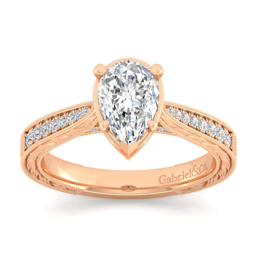 14K Rose Gold Pear Shape Diamond Engagement Ring