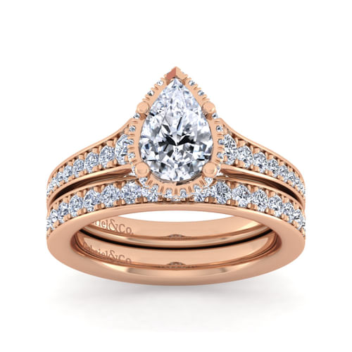 14K Rose Gold Pear Shape Diamond Engagement Ring