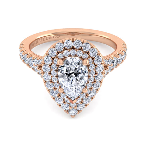 14K Rose Gold Pear Shape Double Halo Diamond Engagement Ring