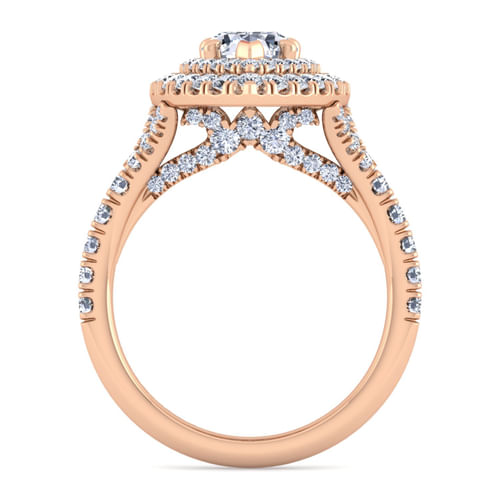 14K Rose Gold Pear Shape Double Halo Diamond Engagement Ring