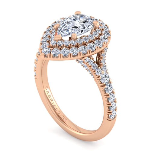 14K Rose Gold Pear Shape Double Halo Diamond Engagement Ring