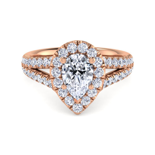 14K Rose Gold Pear Shape Halo Diamond Engagement Ring