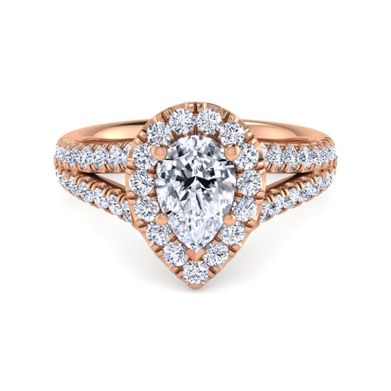Gabriel - 14K Rose Gold Pear Shape Halo Diamond Engagement Ring