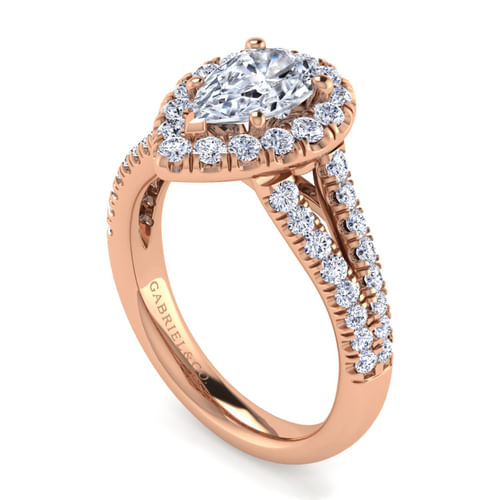 14K Rose Gold Pear Shape Halo Diamond Engagement Ring