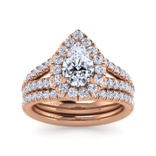 14K Rose Gold Pear Shape Halo Diamond Engagement Ring