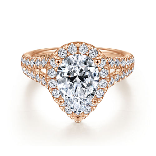 14K Rose Gold Pear Shape Halo Diamond Engagement Ring