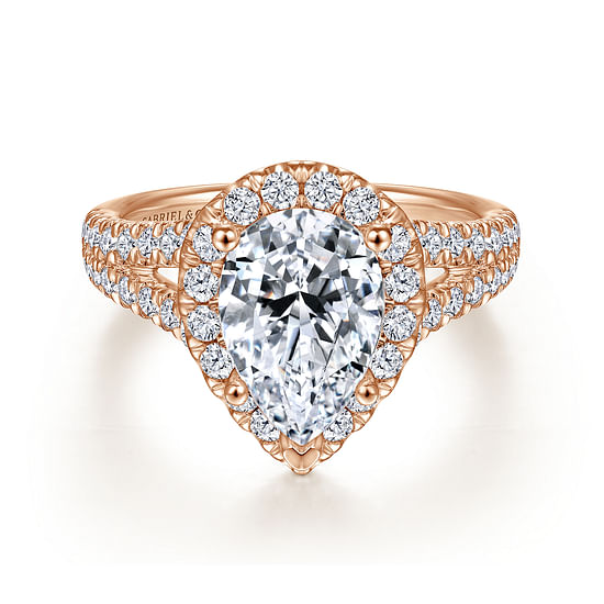 Gabriel - 14K Rose Gold Pear Shape Halo Diamond Engagement Ring