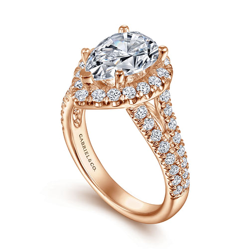 14K Rose Gold Pear Shape Halo Diamond Engagement Ring