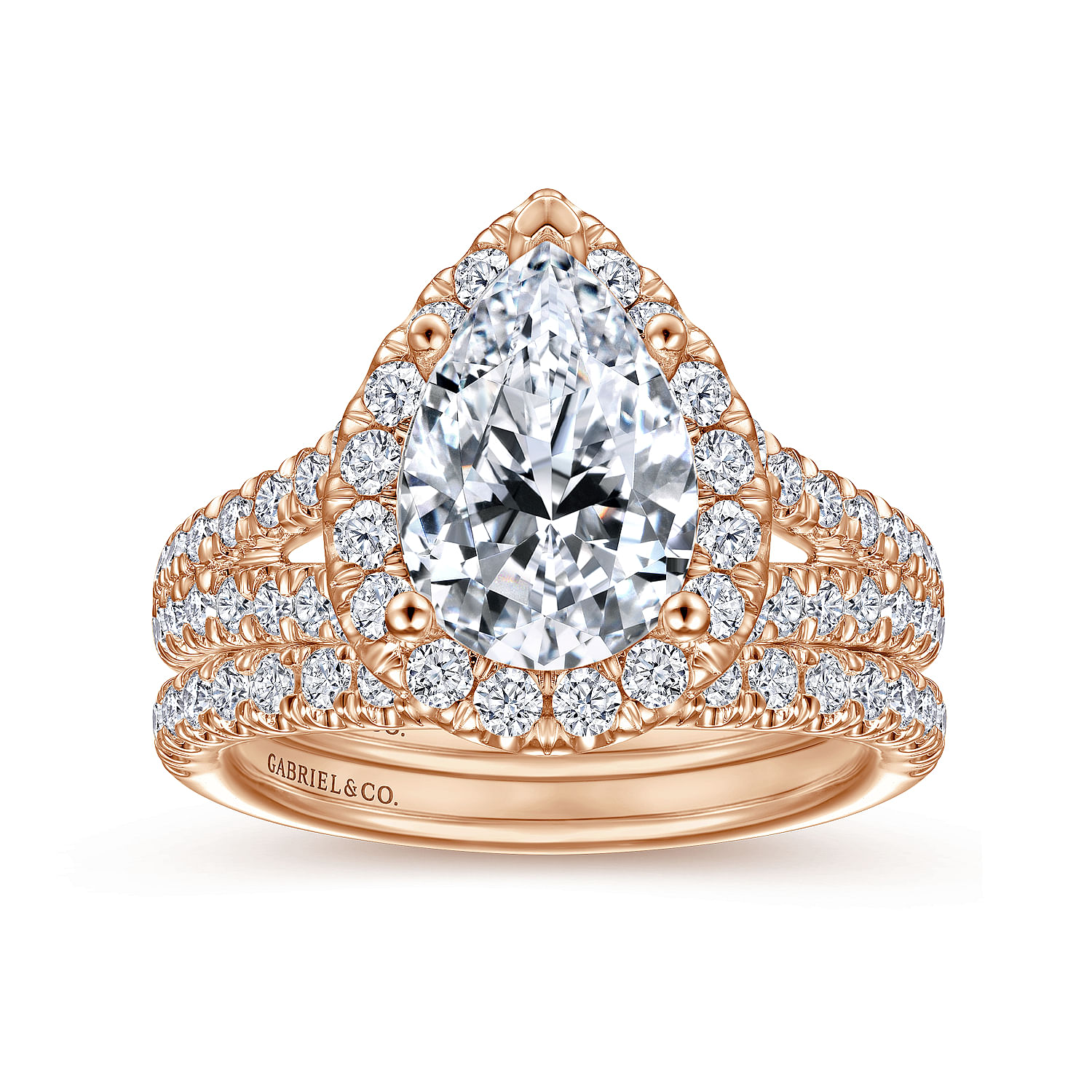 14K Rose Gold Pear Shape Halo Diamond Engagement Ring