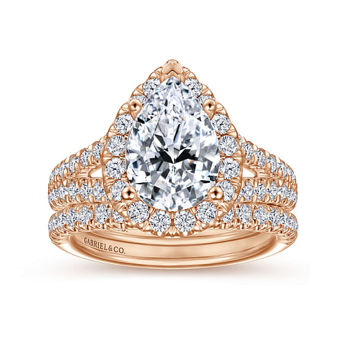 14K Rose Gold Pear Shape Halo Diamond Engagement Ring