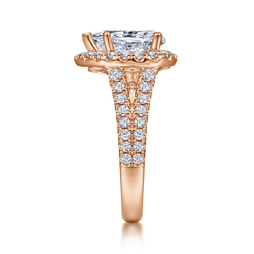 14K Rose Gold Pear Shape Halo Diamond Engagement Ring