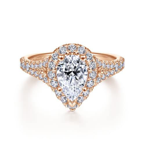 14K Rose Gold Pear Shape Halo Diamond Engagement Ring
