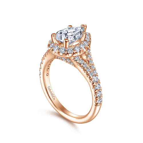 14K Rose Gold Pear Shape Halo Diamond Engagement Ring