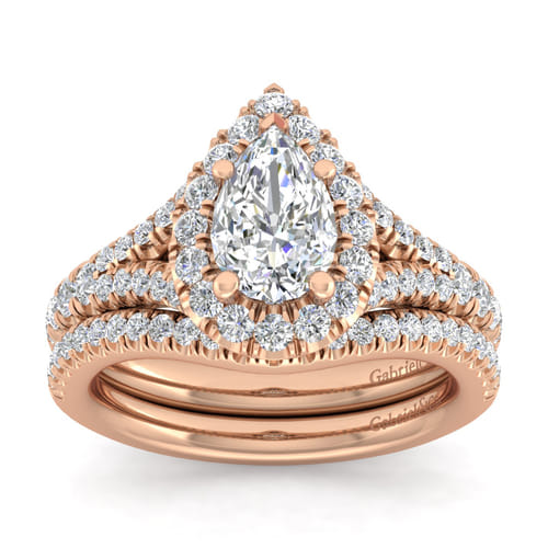 14K Rose Gold Pear Shape Halo Diamond Engagement Ring