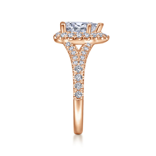 14K Rose Gold Pear Shape Halo Diamond Engagement Ring