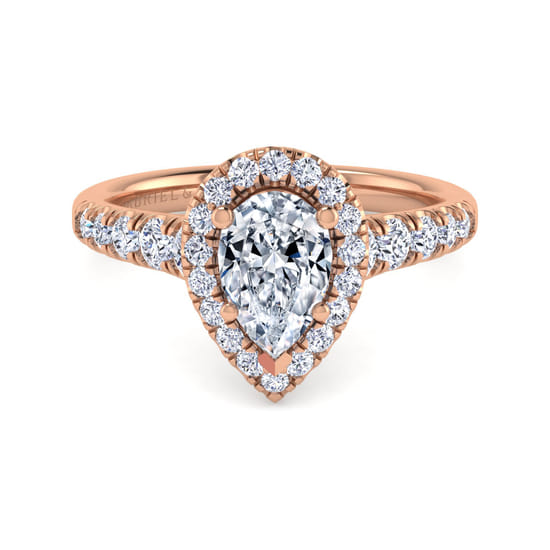 Gabriel - 14K Rose Gold Pear Shape Halo Diamond Engagement Ring
