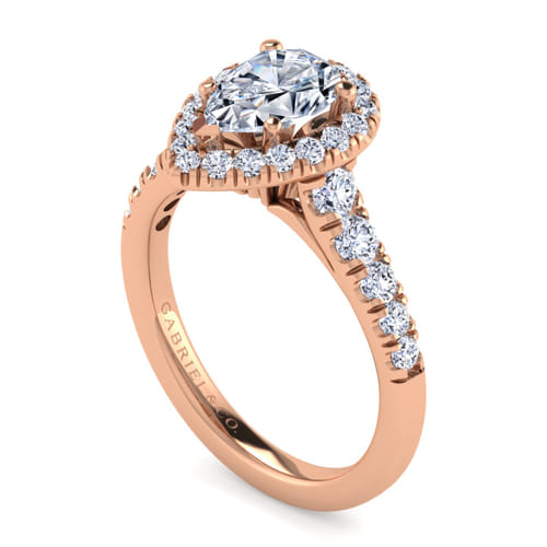 14K Rose Gold Pear Shape Halo Diamond Engagement Ring