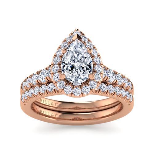 14K Rose Gold Pear Shape Halo Diamond Engagement Ring