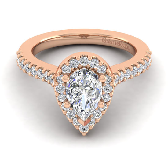 Gabriel - 14K Rose Gold Pear Shape Halo Diamond Engagement Ring