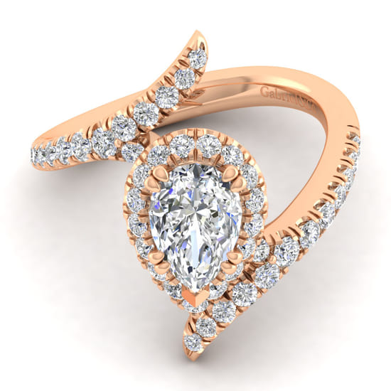 Gabriel - 14K Rose Gold Pear Shape Halo Diamond Engagement Ring