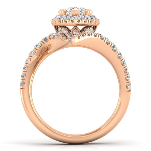 14K Rose Gold Pear Shape Halo Diamond Engagement Ring