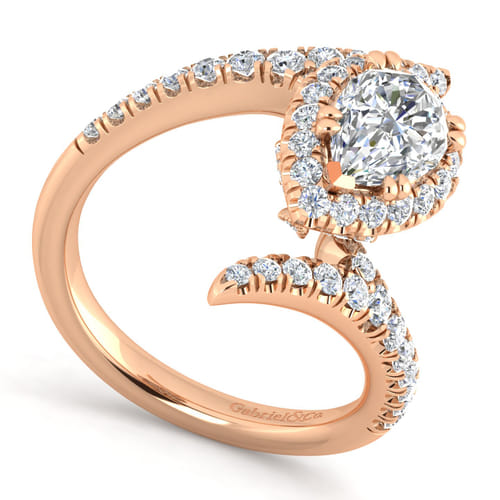 14K Rose Gold Pear Shape Halo Diamond Engagement Ring