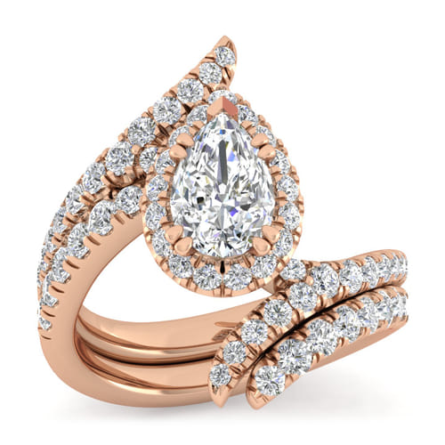 14K Rose Gold Pear Shape Halo Diamond Engagement Ring