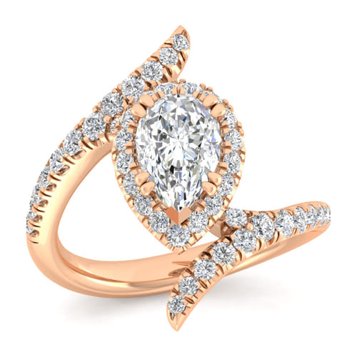 14K Rose Gold Pear Shape Halo Diamond Engagement Ring
