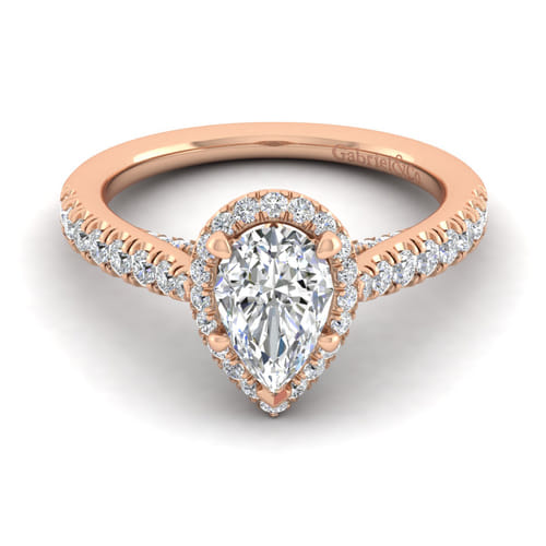 14K Rose Gold Pear Shape Halo Diamond Engagement Ring