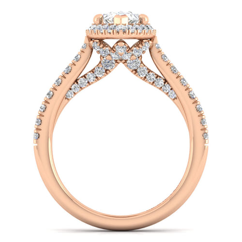 14K Rose Gold Pear Shape Halo Diamond Engagement Ring