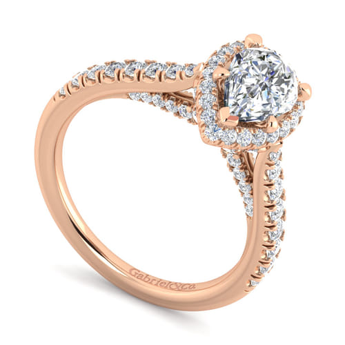 14K Rose Gold Pear Shape Halo Diamond Engagement Ring