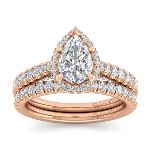 14K Rose Gold Pear Shape Halo Diamond Engagement Ring