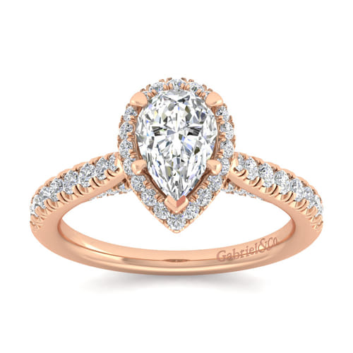 14K Rose Gold Pear Shape Halo Diamond Engagement Ring