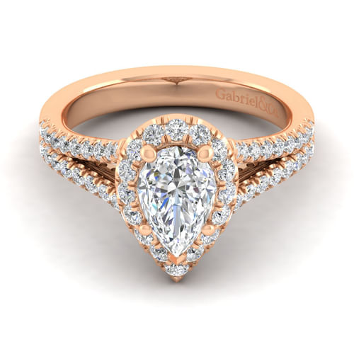 14K Rose Gold Pear Shape Halo Diamond Engagement Ring