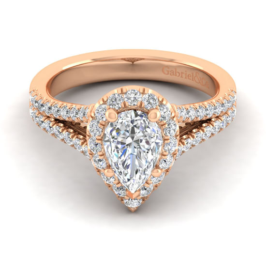 Gabriel - 14K Rose Gold Pear Shape Halo Diamond Engagement Ring