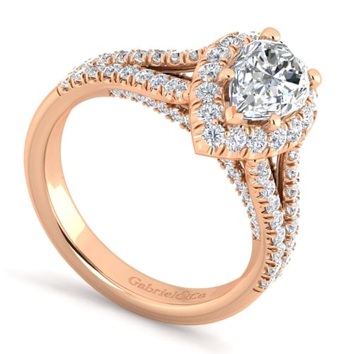 14K Rose Gold Pear Shape Halo Diamond Engagement Ring