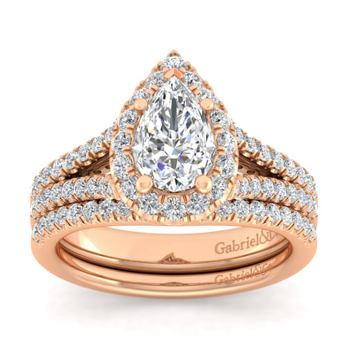 14K Rose Gold Pear Shape Halo Diamond Engagement Ring