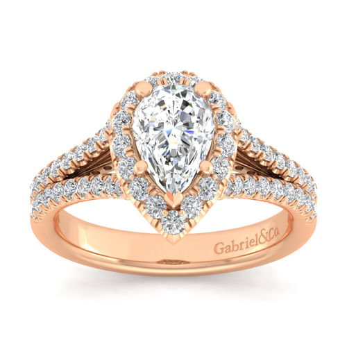 14K Rose Gold Pear Shape Halo Diamond Engagement Ring